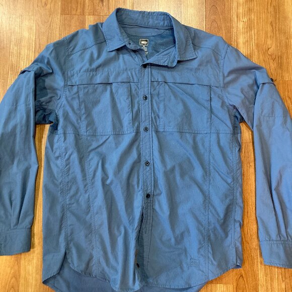 REI Co-op Hiking Shirt Blue Women's M Button Front - Picture 1 of 6